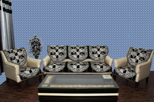 Chenille Sofa Panel Destiny - Single & 3 Seater Sizes (69x59x1 cm, 69x177x1 cm) | Superior Quality Chenille, Printed Patterns, Elegant Black, Machine Made