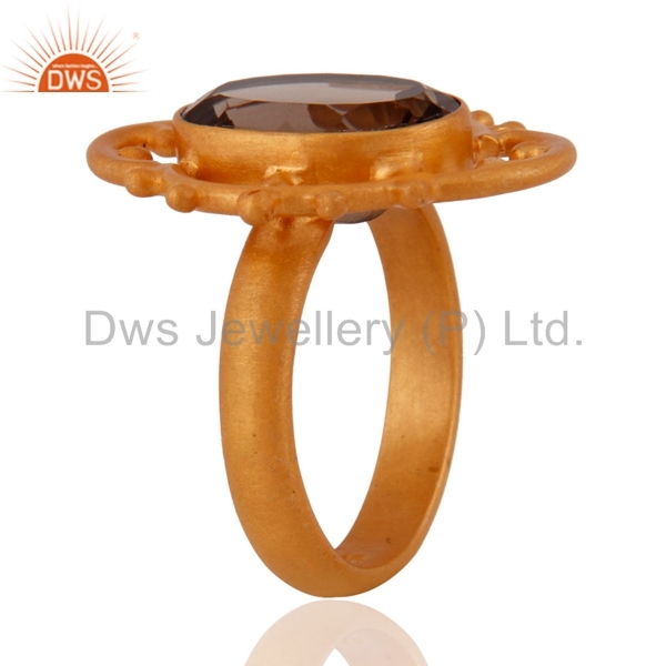 925 Silver Smoky Quartz Gold Plated Ring Jewelry Gender: Women