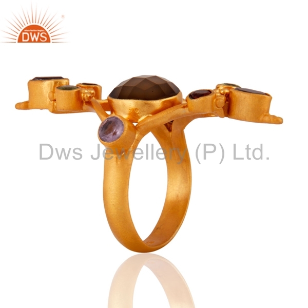 925 Silve Peridot Gemstone Smoky Quartz Rings Gender: Women