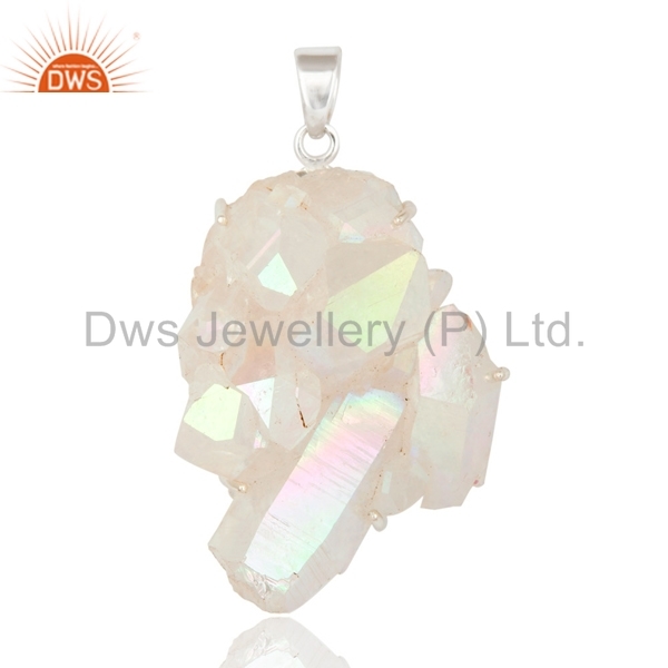 Sterling Silver Druzy Pendant - 925 Silver Sunshine Titanium Gemstone Jewelry | Elegant Women's Accessory For Anniversary, Engagement, Gift, Party, And Wedding