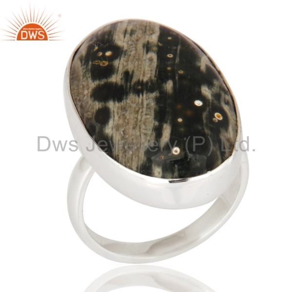 Ocean Jasper Sterling Silver Ring - Oval Bezel Setting, Polished Finish | Elegant Design, Unique Style