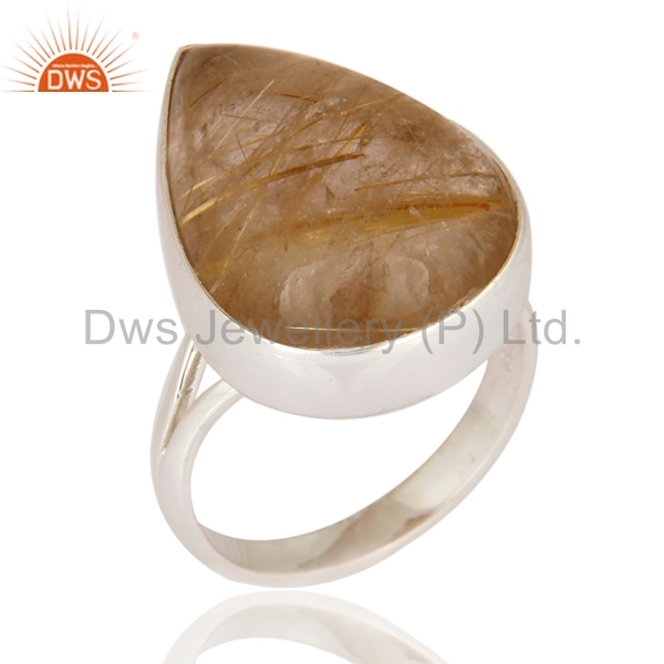 Rutilated Quartz Cabochon Gemstone Ring - Sterling Silver, Us Size 4 To 10, 6.72 Grams | Women's Engagement, Anniversary, Wedding, Party Gift
