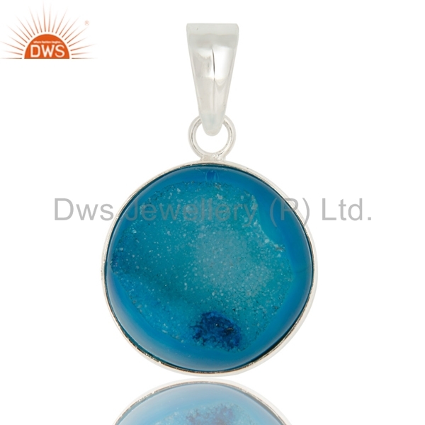 Blue Titanium Druzy 925 Silver Pendant