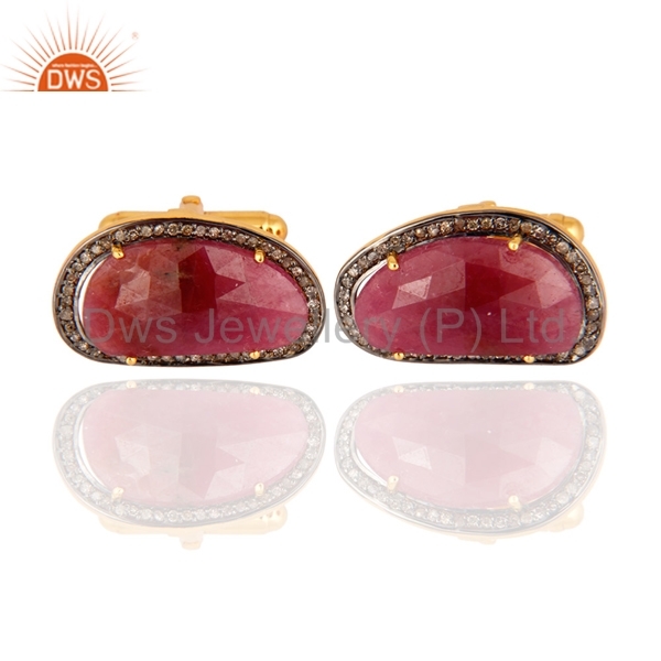 Gold Plated Ruby Pave Diamond Cufflinks