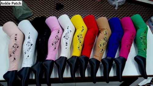 Ankle Patch Designer Leggings - Embroidered Cotton Blend, Sizes S, L, XL | Perfect for Summer Wear, Ethnic Embellishments