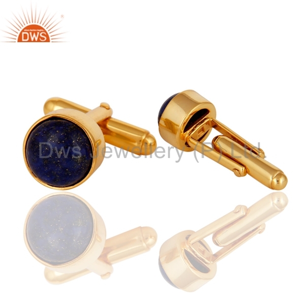 18k Gold Plated Sterling Silver Lapis Lazuli Cufflinks