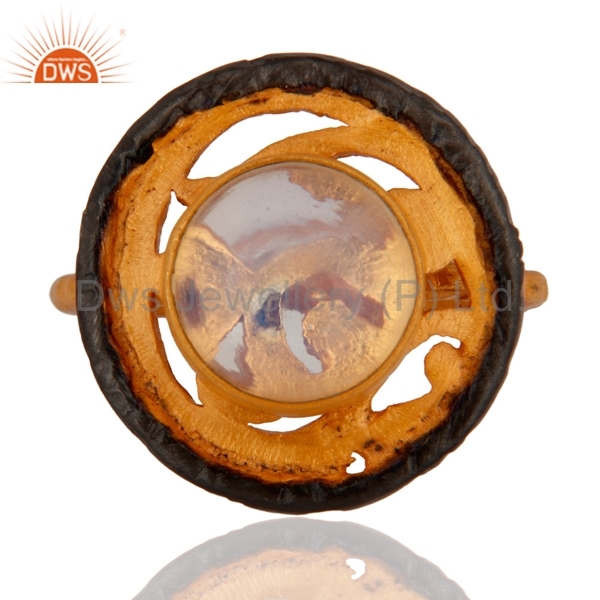 24k Gold Plated Brass Fire Opal Ring