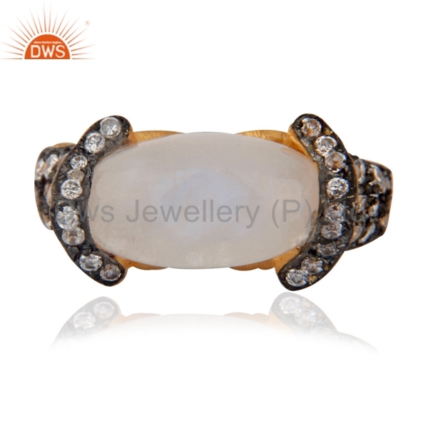 18k Gold Over Brass Rainbow Moonstone Ring