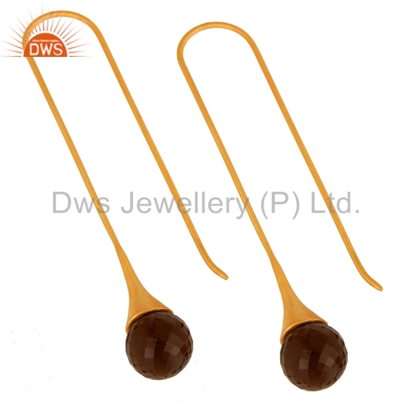 Smoky Quartz Briolette 18k Gold Plated Earrings