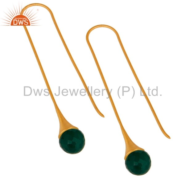 Green Onyx Briolette 24k Gold Vermeil Sterling Silver Earring