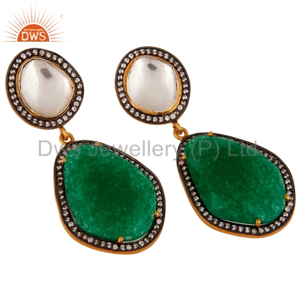 Cz Green Aventurine Gemstone Stud Earring Jewelry