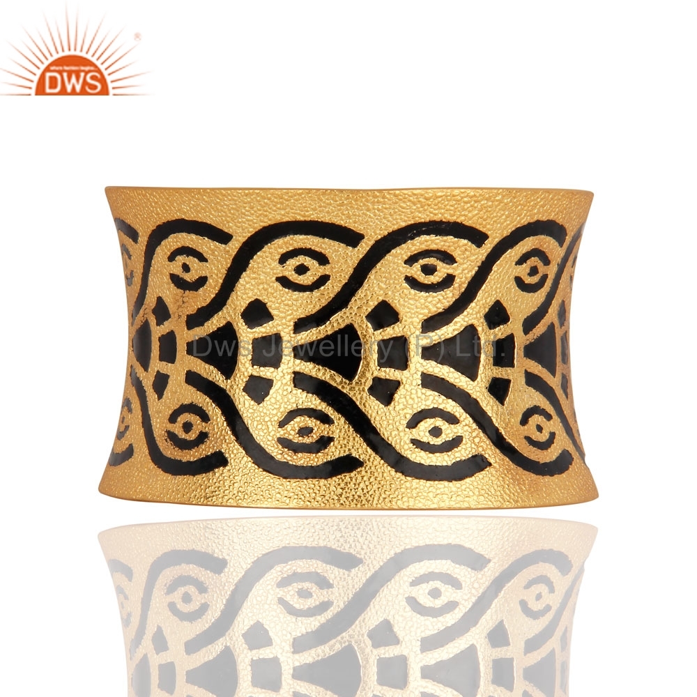 Handmade Enamel Design Gold Plated Cuff Bracelet Gender: Women