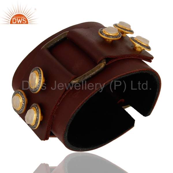 Brown Leather Gold Plated Crystal Bracelet