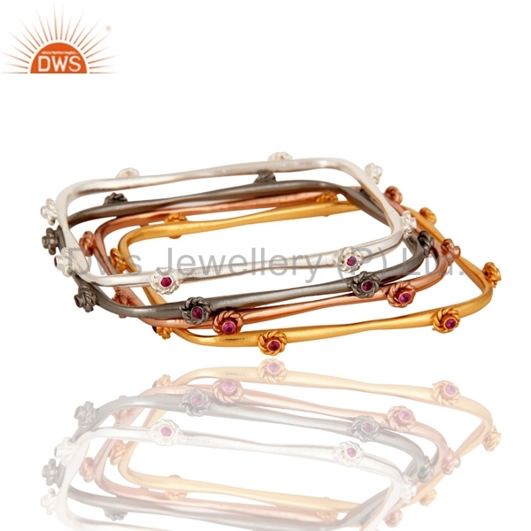 Gold Plated Red Cubic Zirconia Bangles Set