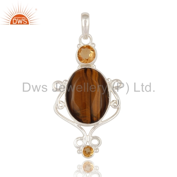 Citrine & Tiger Eye Sterling Silver Pendant