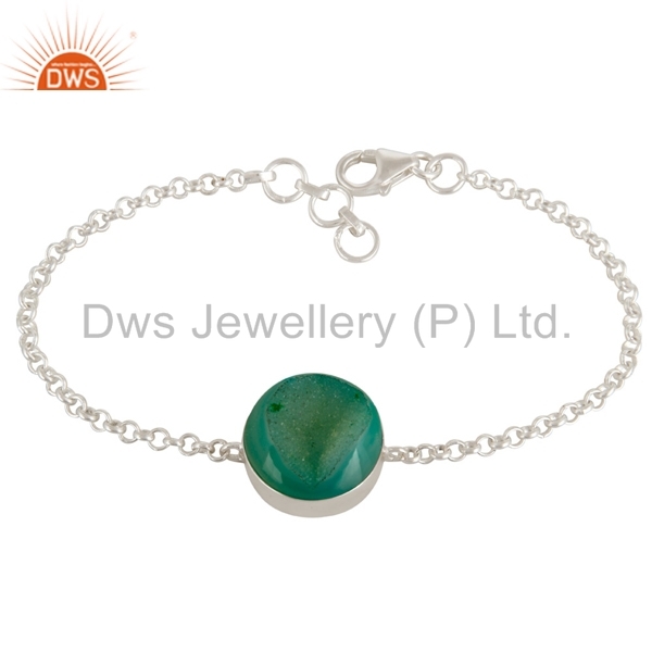 Druzy Green Agate Sterling Silver Bracelet