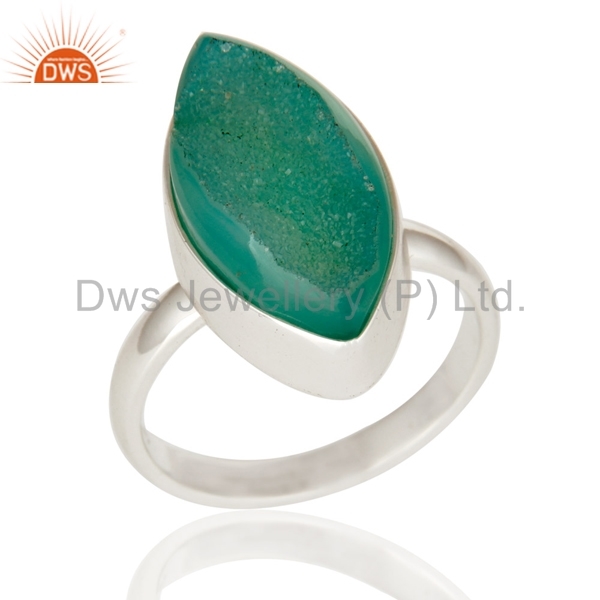 Titanium Green Druzy Sterling Silver Ring - 925 Silver, Marquise Green Stone | Elegant Design, Unique Style, Fine Craftsmanship