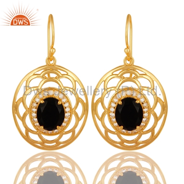 White Topaz & Black Onyx Sterling Silver Earrings