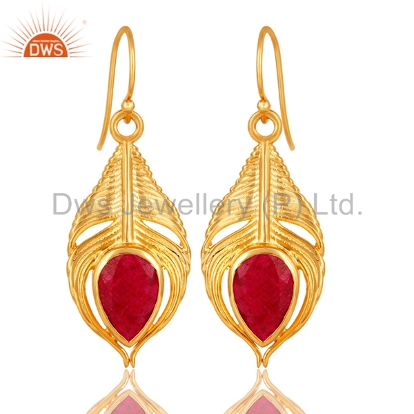 925 Sterling Silver Red Ruby Gemstone Earrings