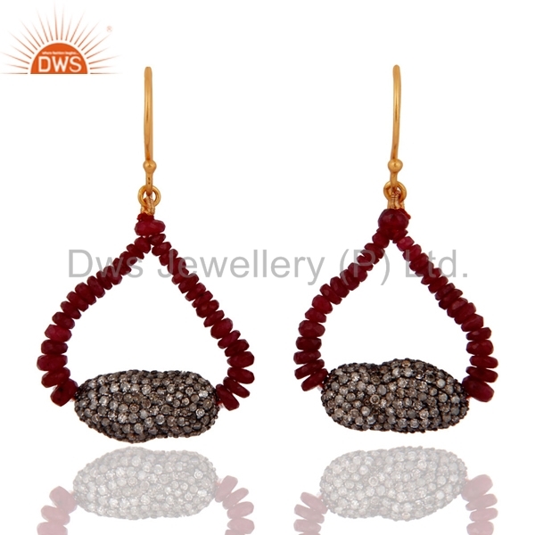 Ruby And Diamond 18k Solid Gold Earrings Gender: Women's