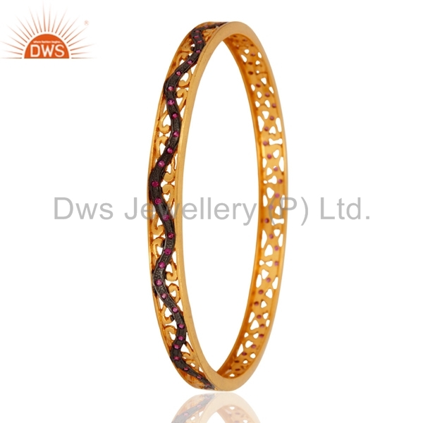 18k Yellow Gold-plated Ruby Red Cubic Zirconia Bangle