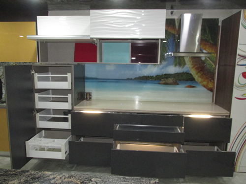 Fancy Modular Kitchen - Wood, Glass, Metal Materials, Matte Black Finish | Modular Design, Space Optimization, Customizable, Durable, Easy Installation