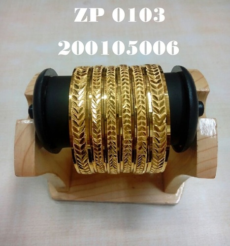 Gold Forming 6 Pcs Bangles Set - Copper Base, 24Ct Gold Finish, Chevron Pattern