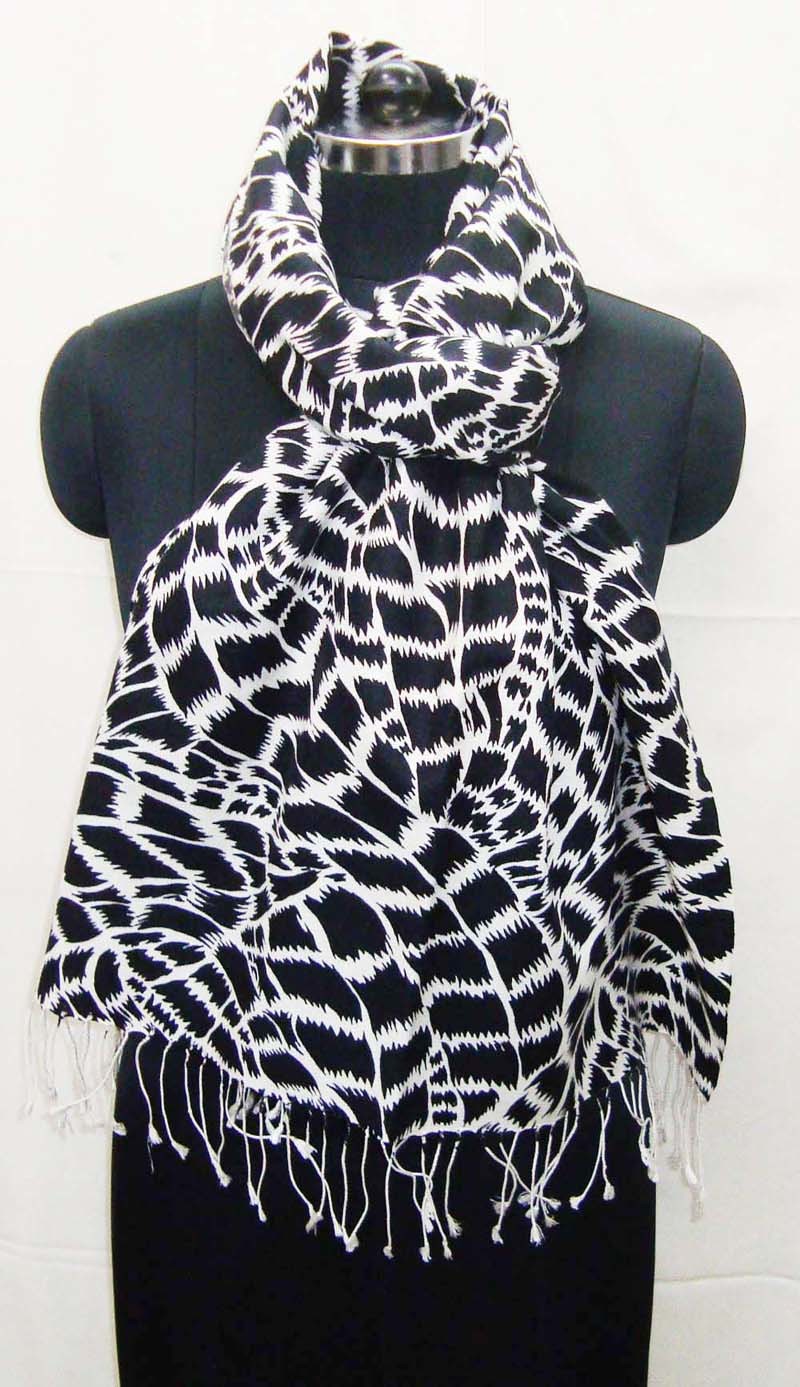 Printed Pashmina Shawls - 50% Silk / 50% Wool, 70x200 Cm Size With 3" Tassels | Hand-silk Screened Animal Prints For Women
