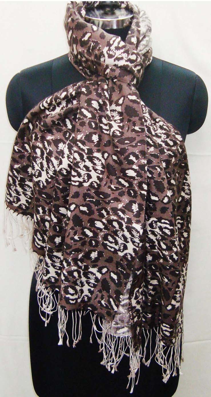 Printed Pashmina Shawls - 50% Silk / 50% Wool, 70x200 Cm Size With 3" Tassels | Hand-silk Screened Animal Prints For Women