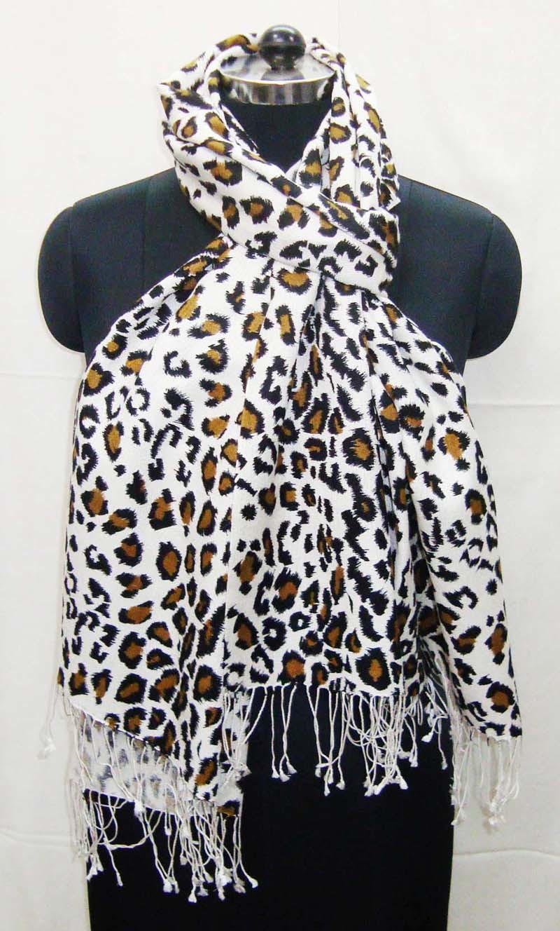 Printed Pashmina Shawls - 50% Silk / 50% Wool, 70x200 Cm Size With 3" Tassels | Hand-silk Screened Animal Prints For Women