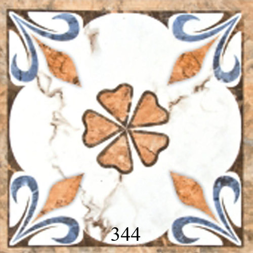 Flower Pattern White Orange Glossy Floor Tiles