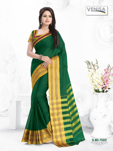 Green Cotton Silk Sari