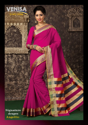Pink Designer Cotton Silk Sari