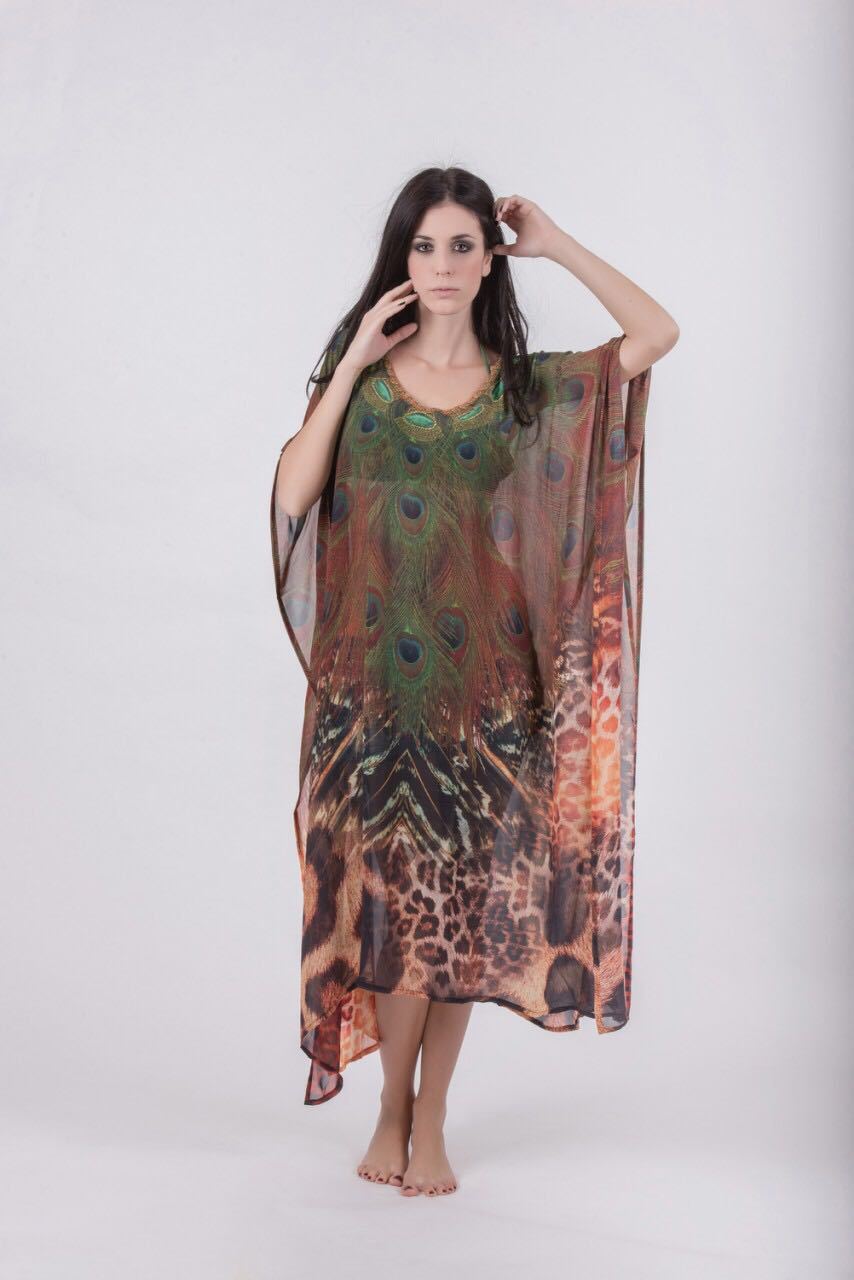 Green And Blue Printed Kaftan