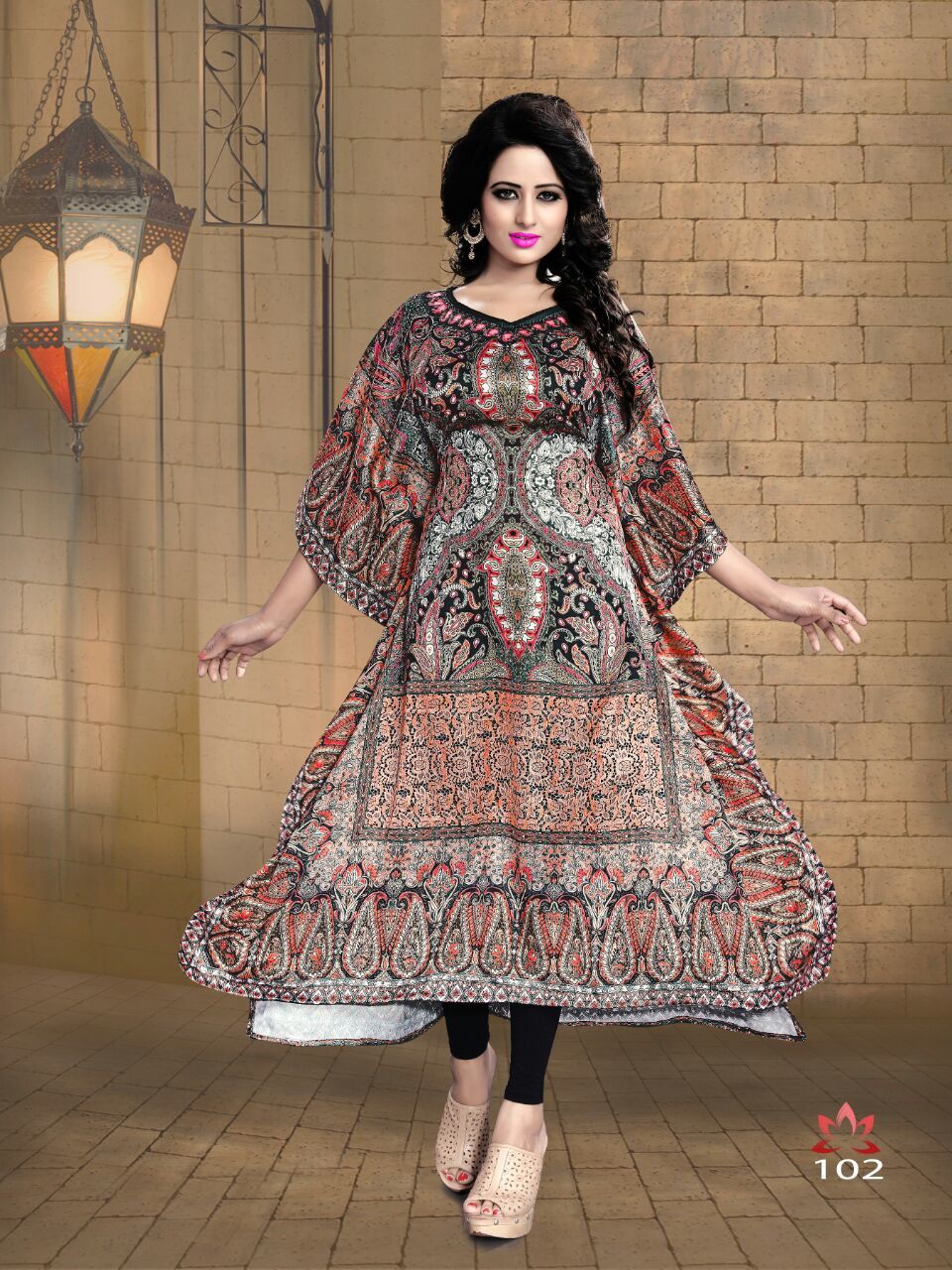 Indo Western Kurtis - Silk Blend, Knee-length, Mandarin Collar, Long Sleeves, Pink | Alluring Prints, Comfortable Wear, Elegant Look, Perfect Fit, Stylish Design