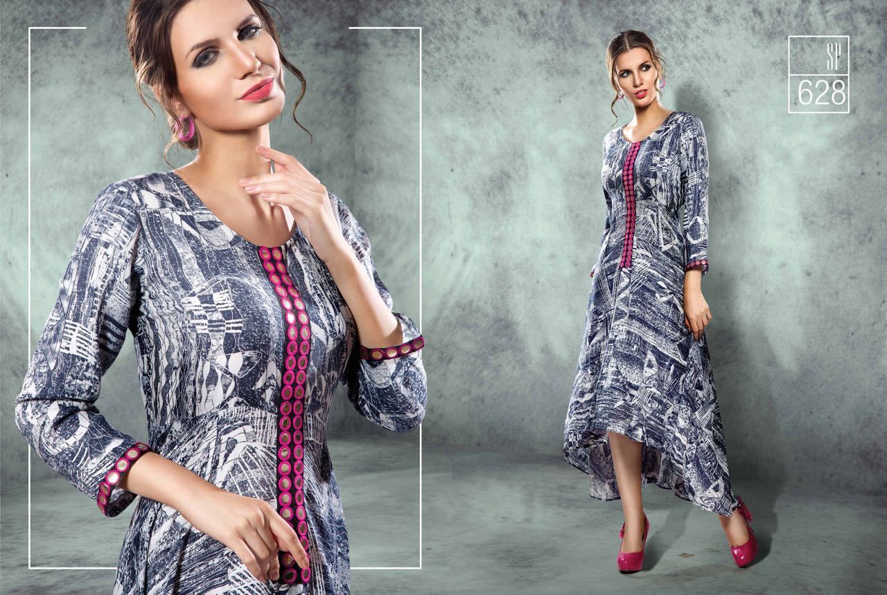 Indo Western Kurtis - Silk Blend, Knee-length, Mandarin Collar, Long Sleeves, Pink | Alluring Prints, Comfortable Wear, Elegant Look, Perfect Fit, Stylish Design