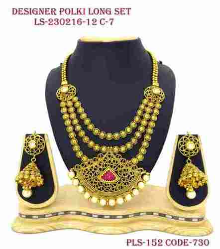 डिज़ाइनर पोल्की लॉन्ग सेट पेंडेंट इयररिंग्स