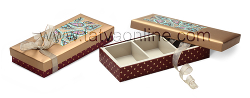 Designer Dry Fruit Gift Box - Premium Imported Paper, 2-6 Inches, Antique Gold | Multi-Use with 3 Partitions, Perfect for Chocolates and Sweets