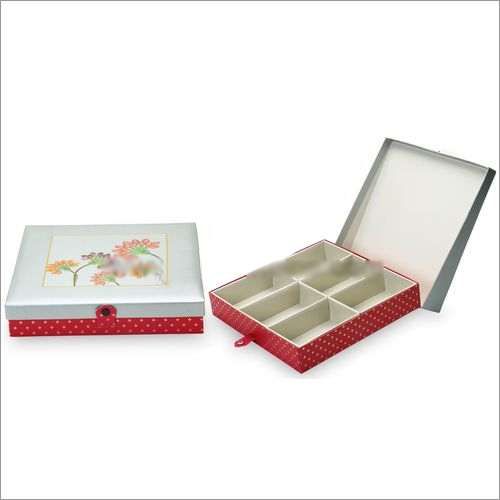 Decorative Dry Fruit Box - Paper, 2-6 Inch, Square Shape | Grey and Brown with Leaf Gold, Rigid and Opaque Design
