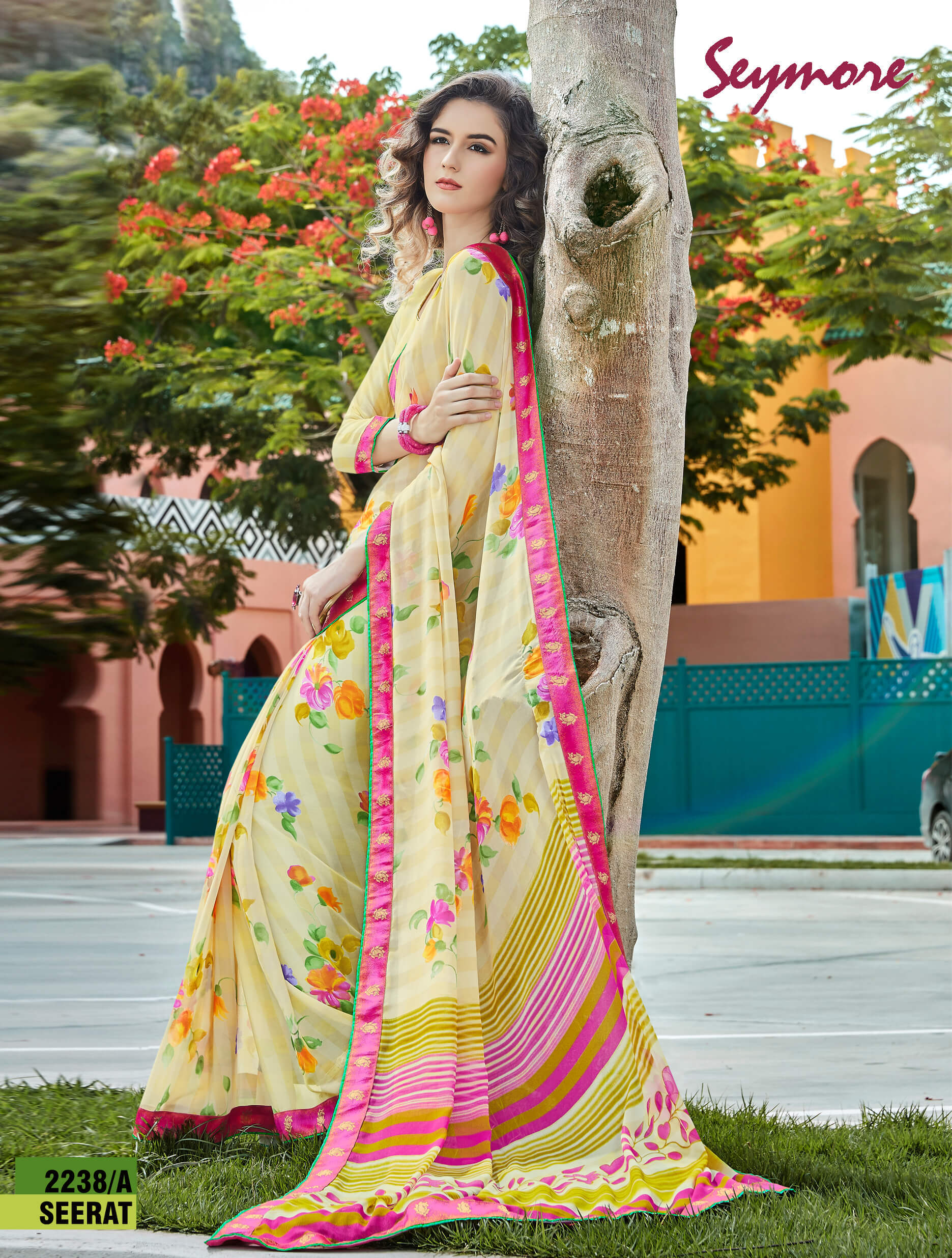 Seymore Georgette Printed Saree - 5.5 Mtr With Fancy Print Border, Stylish Bollywood Design, Includes Georgette Blouse Piece