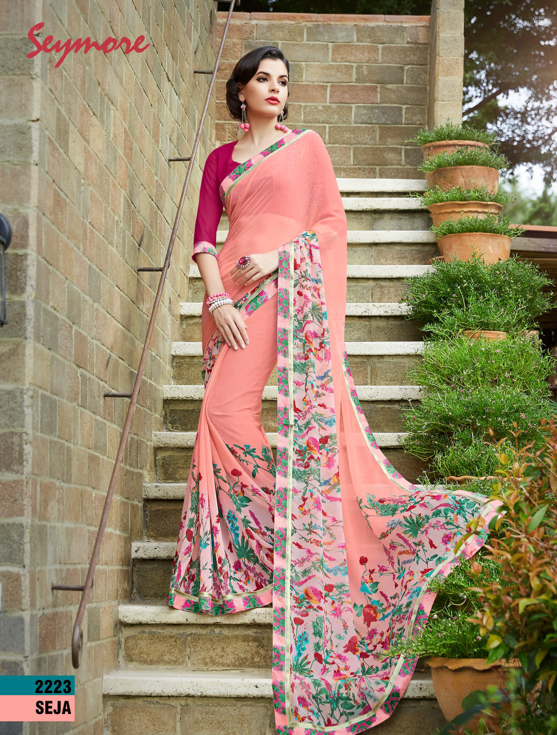 Seymore Georgette Printed Saree - 5.5 Mtr With Fancy Print Border, Stylish Bollywood Design, Includes Georgette Blouse Piece
