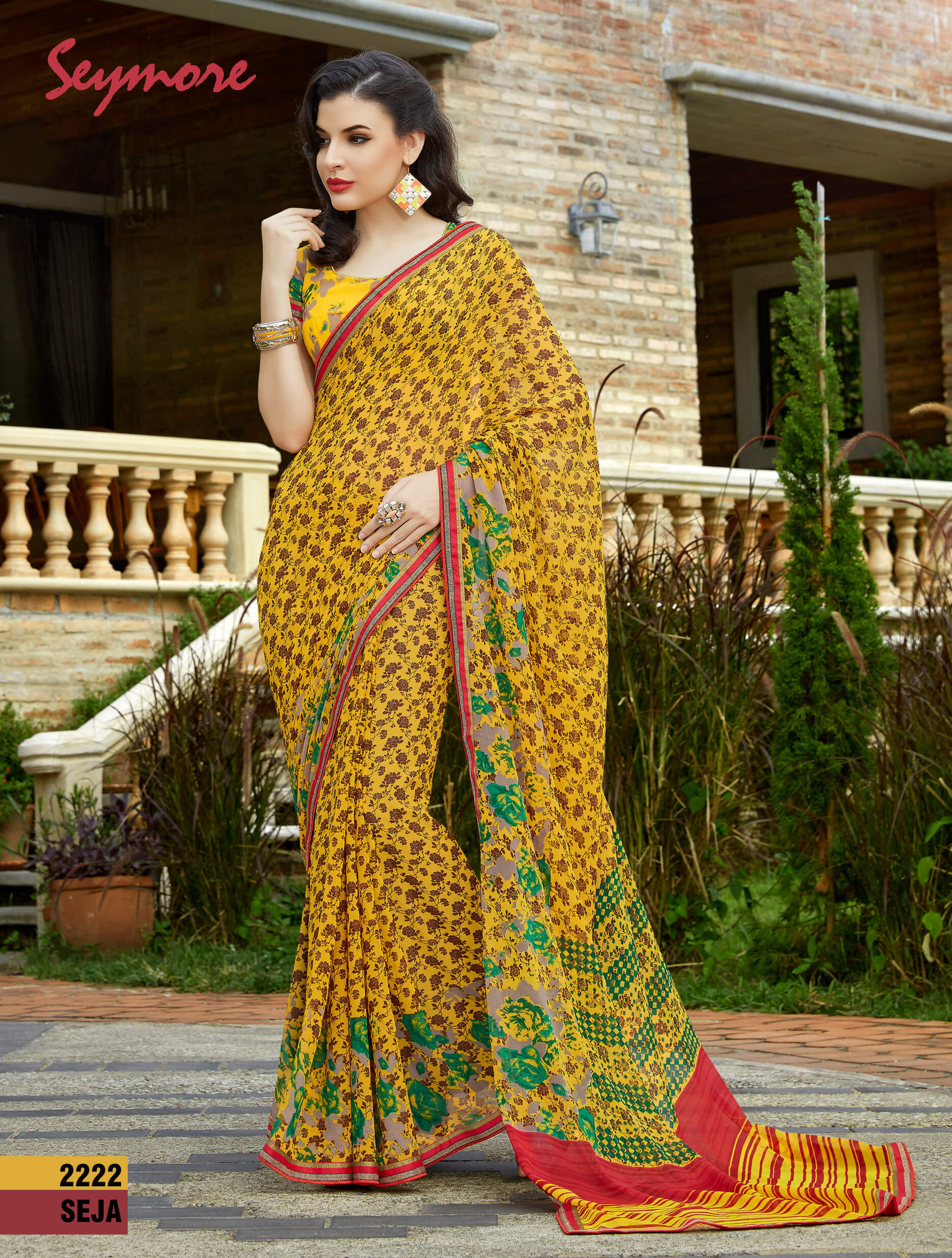 Seymore Georgette Printed Saree - 5.5 Mtr With Fancy Print Border, Stylish Bollywood Design, Includes Georgette Blouse Piece