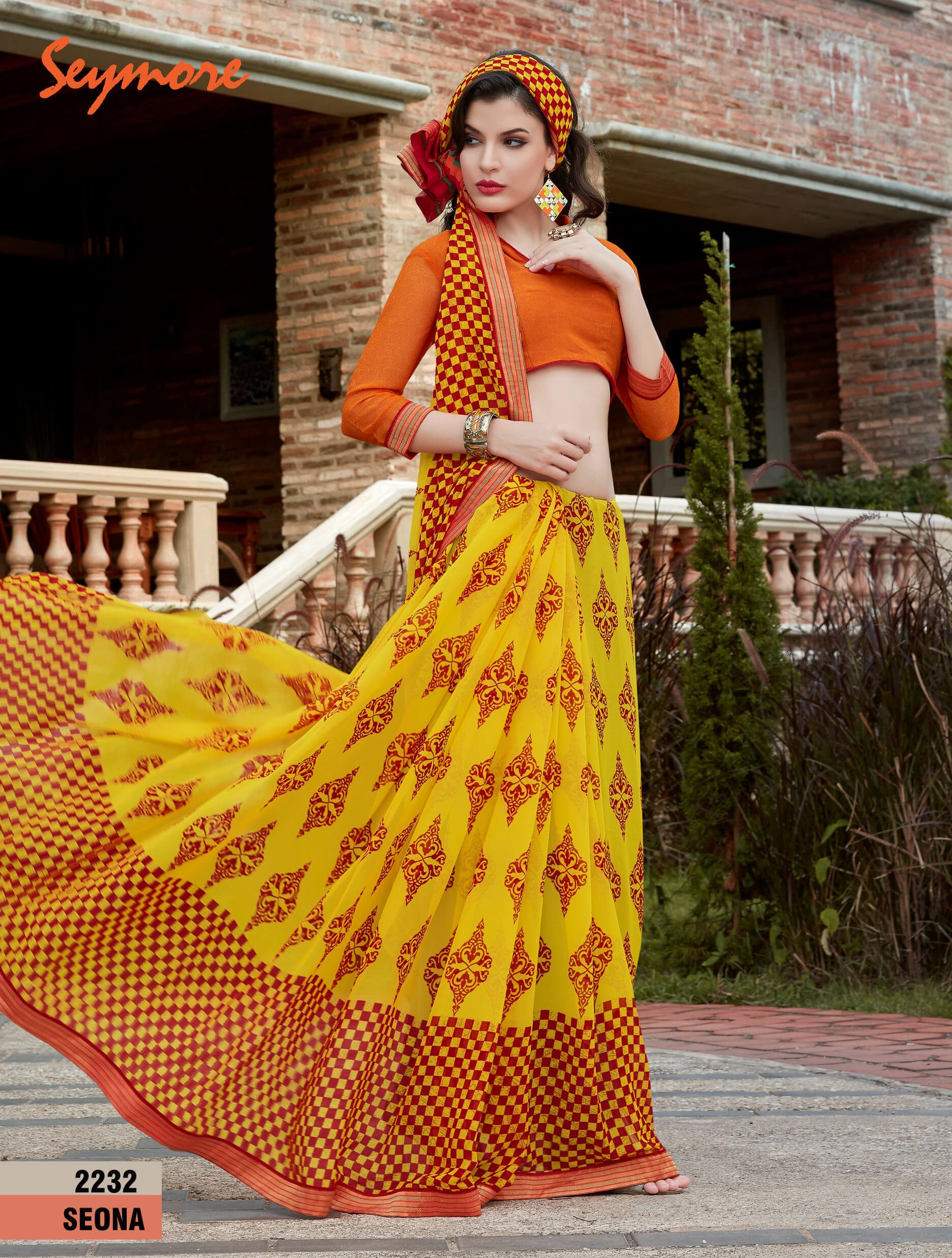 Seymore Georgette Printed Saree - 5.5 Mtr With 0.80 Mtr Blouse Piece, Fancy Print Border, Bollywood Style