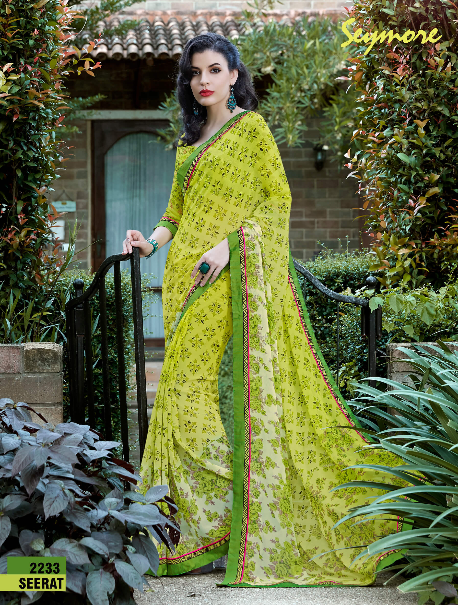 Seymore Georgette Printed Saree - 5.5 Mtr With 0.80 Mtr Blouse Piece, Fancy Print Border, Bollywood Style