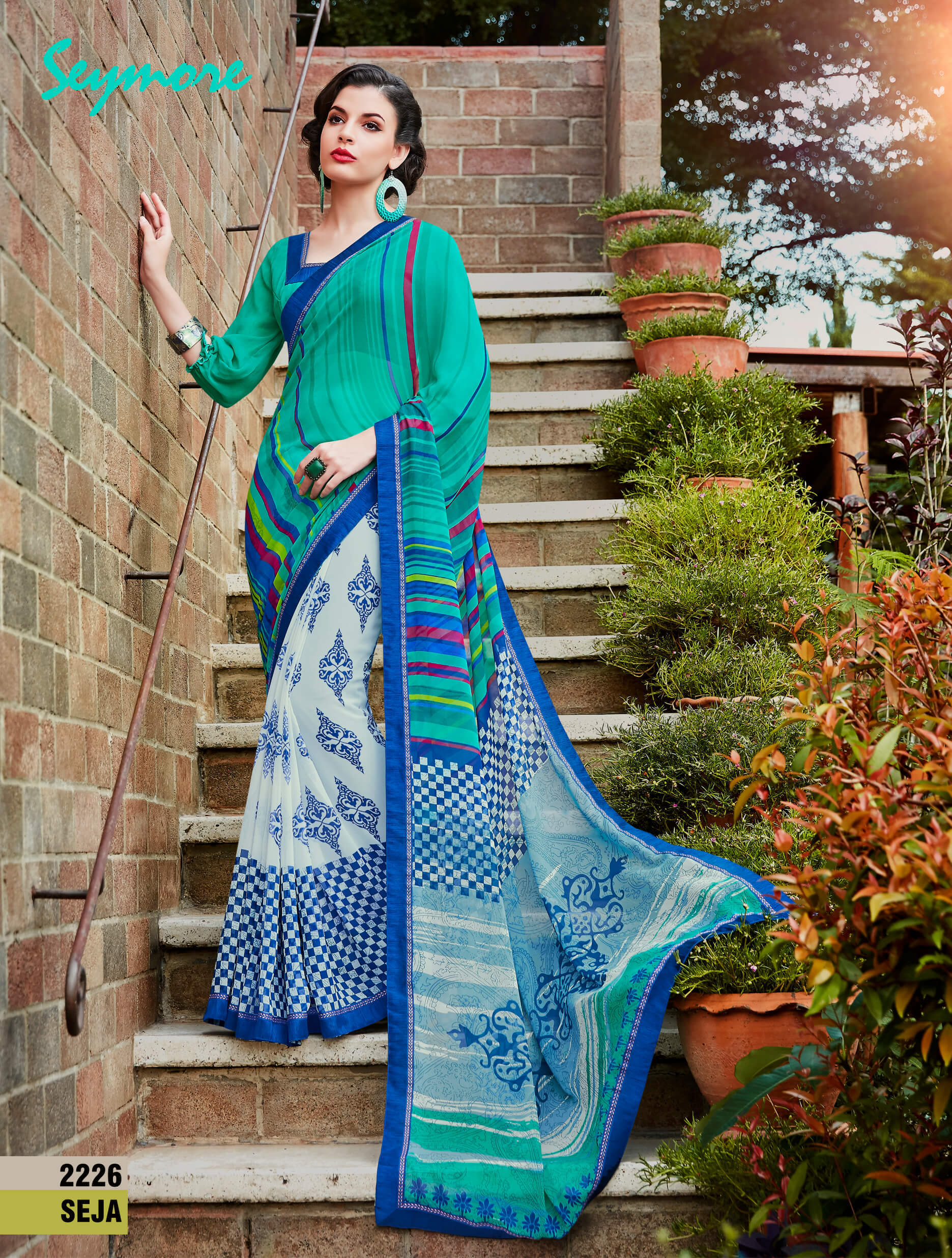 Seymore Georgette Printed Saree - 5.5 Mtr With 0.80 Mtr Blouse Piece, Fancy Print Border And Bollywood Style