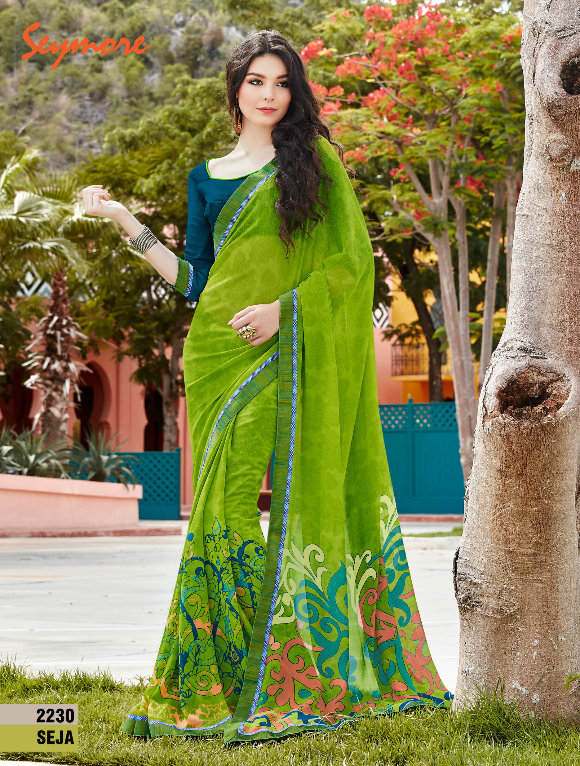 Seymore Georgette Printed Saree - 5.5 Mtr With 0.80 Mtr Blouse Piece, Fancy Print Border And Bollywood Style