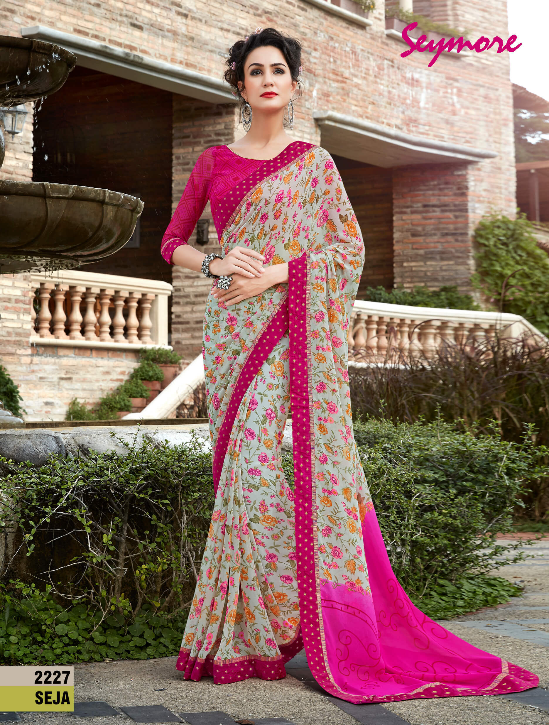 Seymore Georgette Printed Saree - 5.5 Mtr With 0.80 Mtr Blouse Piece, Fancy Print Border And Bollywood Style