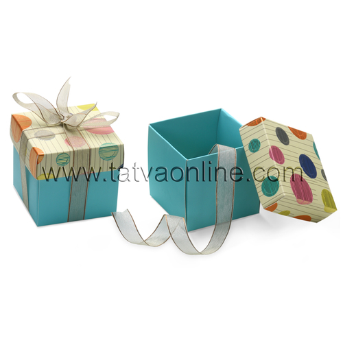 Small Gift Boxes - Card Paper, 250gms, 500gms, 1000gms | Beige & Turquoise, Square Shape, Gold Foil Stamped, Embossed Design, Flexible Use