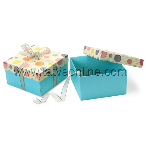 Decorative Packaging Box - Card Paper, 250/500/1000 Gms., Beige & Turquoise, Rigid Material, Opaque Design, Embossed Gold Foil Pattern