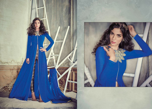 Paramount Blue Georgette Designer Suit